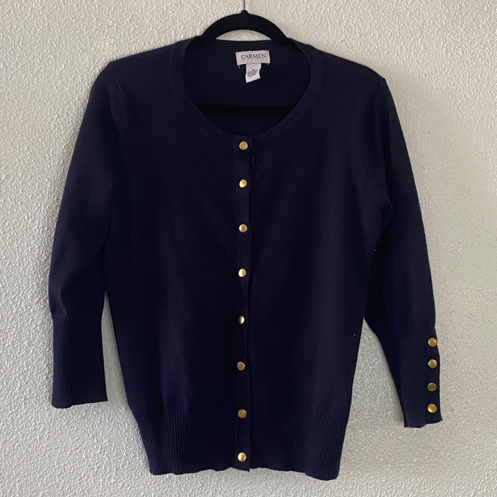 Navy Cardigan with Brass Buttons